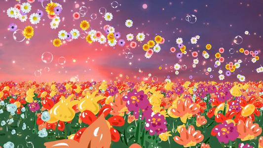 唯美花海动态花朵粒子气泡上升背景视频素材视频