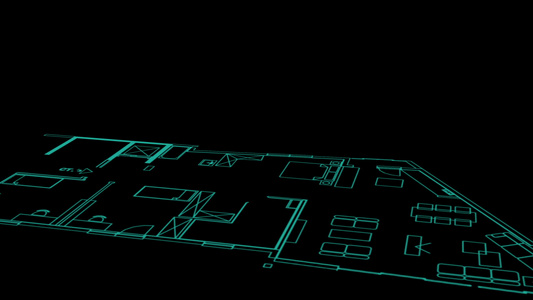 抽象建筑背景:城市蓝图房屋计划和电线框架模型视频