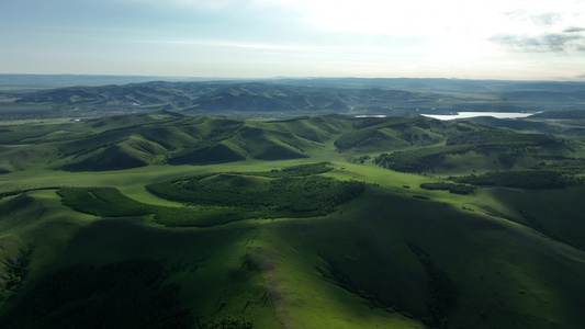 航拍夏日大兴安岭丘陵山地风景视频