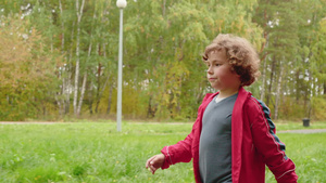 穿过绿公园的可爱小男孩21秒视频