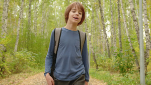 在秋季公园走着背背包的少年男孩26秒视频