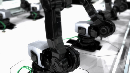 工厂机器人装配线机械臂视频