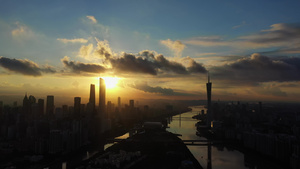  广州猎德大桥蓝调日出航拍27秒视频