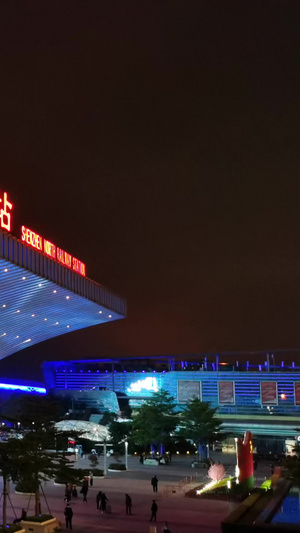 深圳北站东广场的夜晚高铁站15秒视频