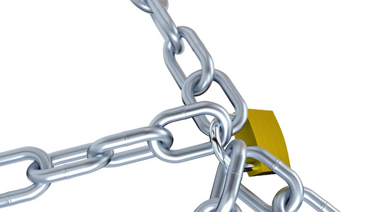 一个锁锁锁锁了四条金属链在无限旋转时具有放大效果视频