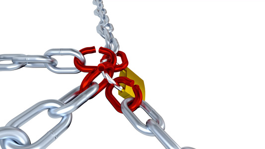 四个金属链带红色应力链用一个挂锁锁定无限旋转视频
