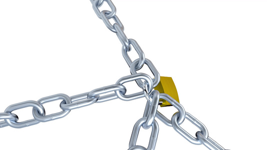 四条金属链锁在一个锁锁上无限制旋转视频