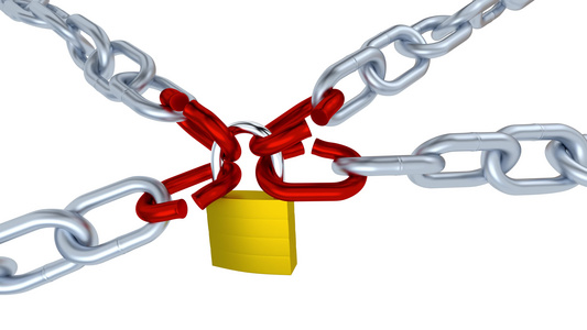 用挂锁锁定四个红色链节的四个金属链缓慢缩小视频