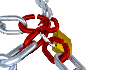 1个锁锁锁锁四条金属链有4个红色高压链接在无限旋转视频