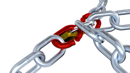 1个锁锁锁锁四条金属链两条红高压连结有无限旋转的缩放视频
