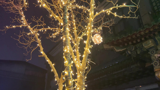 城市老北京夜景灯光装饰花灯彩灯灯笼霓虹灯夜晚视频