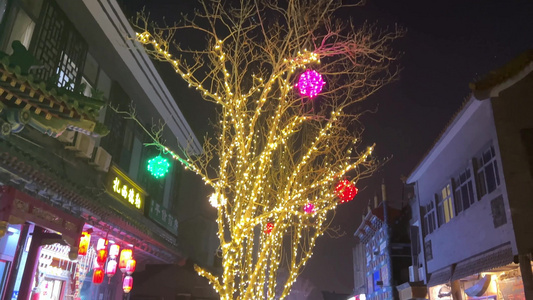 城市老北京夜景灯光装饰花灯彩灯灯笼霓虹灯夜晚视频