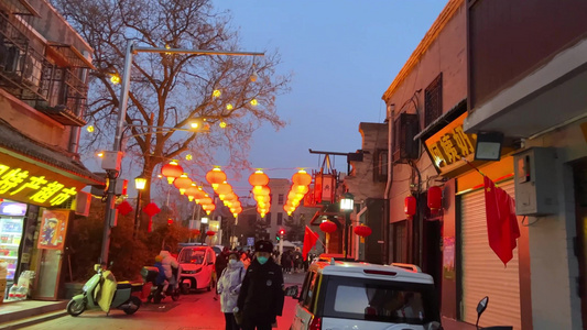 城市老北京夜景灯光装饰花灯彩灯灯笼霓虹灯夜晚视频