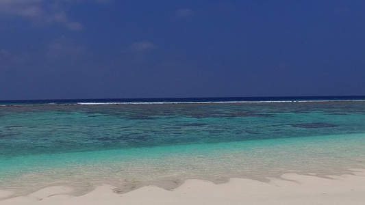 蓝海以棕榈附近白色沙沙底背景进行海滨探险的海洋度假胜地视频