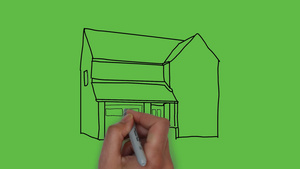 在绿色背景上绘制带颜色组合的家美家庭艺术10秒视频