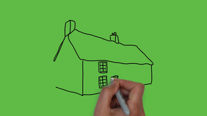 在绿色背景上绘制房子10秒视频