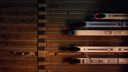 航拍动车段动车运用所夜景高铁动车组列车组视频