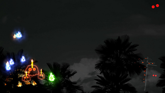 骷髅跑跳挂在万圣节月亮上飞入夜空鬼魂主题公园里的鬼魂视频