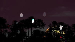 夜空中的圣月血月背影棕榈树和幽灵主题公园的派对精神20秒视频