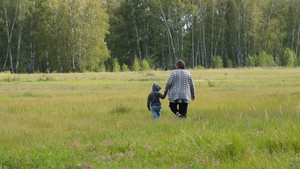外祖母和孙子在农村散步11秒视频