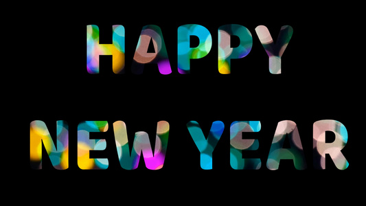 贺卡新年快乐文字标记和彩虹灯闪亮视频