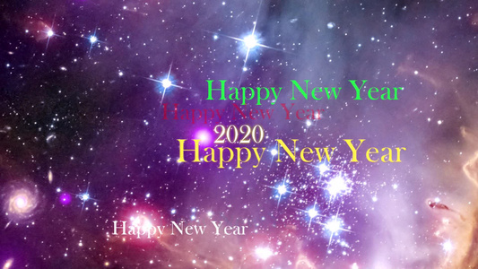 2020年新年快乐彩虹文字和银河背景1视频