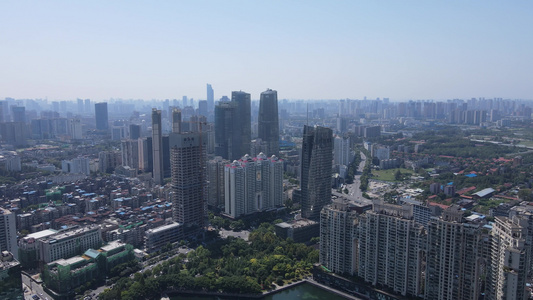 航拍武汉城市高楼商务建筑视频