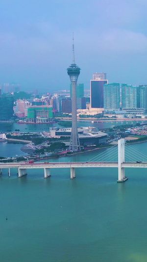 航拍澳门塔澳门西湾大桥城市跨海交通大桥建筑旅游景点45秒视频
