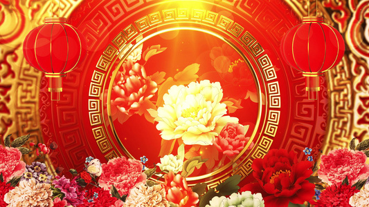 4K喜庆红色中国风牡丹花背景视频视频