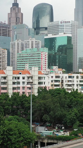 高清航拍广州台风暴雨来临前珠江新城CBD城市建筑视频