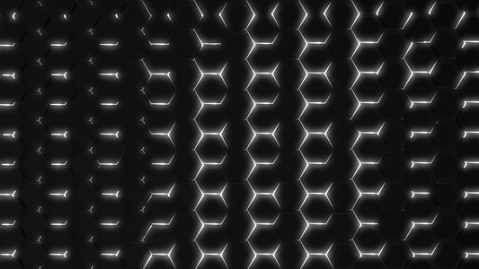 未来派抽象六边形网格背景生长线几何表面环光六边形单元视频