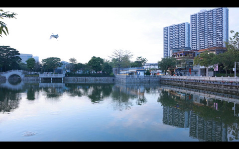 高清湖边建筑视频