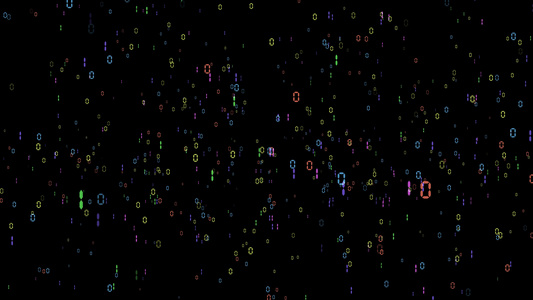 黑色屏幕上的移动抽象数字二进制的数码圆滑式矩阵色彩视频