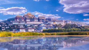 云南香格里拉松赞林寺旅游风景照片合成背景视频40秒视频