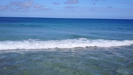 绿绿海和白沙滩背景海洋海岸海滩度假的空中无人驾驶飞机视频