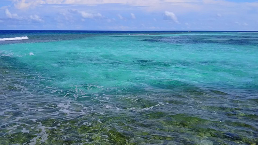 以浅水和清洁沙地背景为根据的土著岛屿海滩生活方式的视频