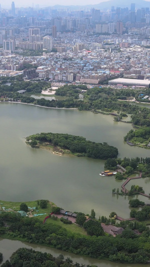高清航拍广州海珠湖公园生态环境营造功能48秒视频