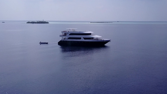 白沙背景蓝海的豪华沿海海滩野生生物空中观视风景场景视频