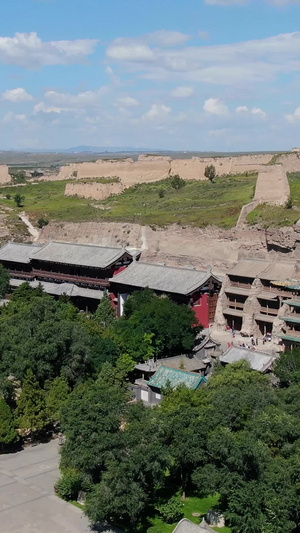 大同世界文化遗产云冈石窟全景航拍视频历史建筑47秒视频