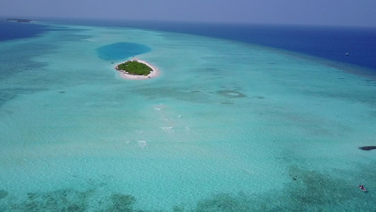 以绿绿水和白沙为背景的海滨生物生活方式的空中景象视频