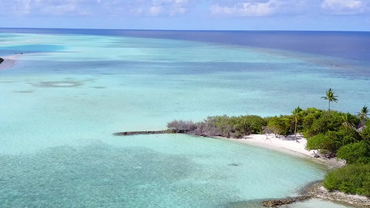 以蓝水和白色沙尘背景在海滩上旅行的豪华海洋观光海景视频