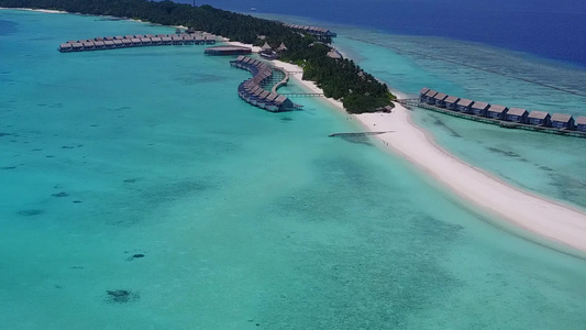 白沙背景蓝海天堂湾海滩野生动物的无人机景观之旅视频