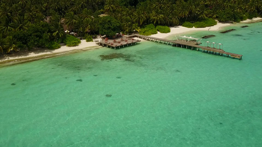 通过透明的海洋和清洁的沙地背景开展宁静海岸海滩时间视频