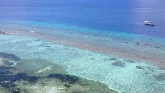 水蓝色海洋和白色沙滩背景下完美海景海滩冒险的空中性质视频