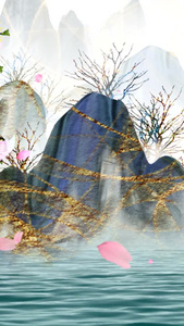 中国风水墨山水意境舞台背景创意意境视频
