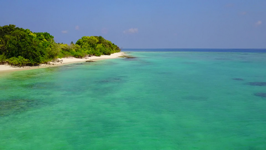 蓝海白沙背景下豪华度假村海滩度假的空中无人机天空视频