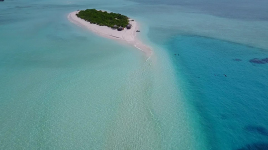 水蓝色泻湖和白沙背景下完美海岸线海滩野生动物的无人机视频