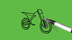 在抽象绿色背景下绘制配有颜色组合的摩托自行车10秒视频