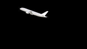 一架客机的三维模型在黑色背景上起飞7秒视频