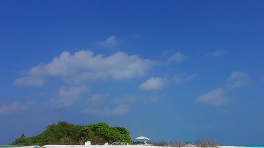 白沙背景在棕榈附近的蓝海航行的浅色海滨海滩空无一物视频